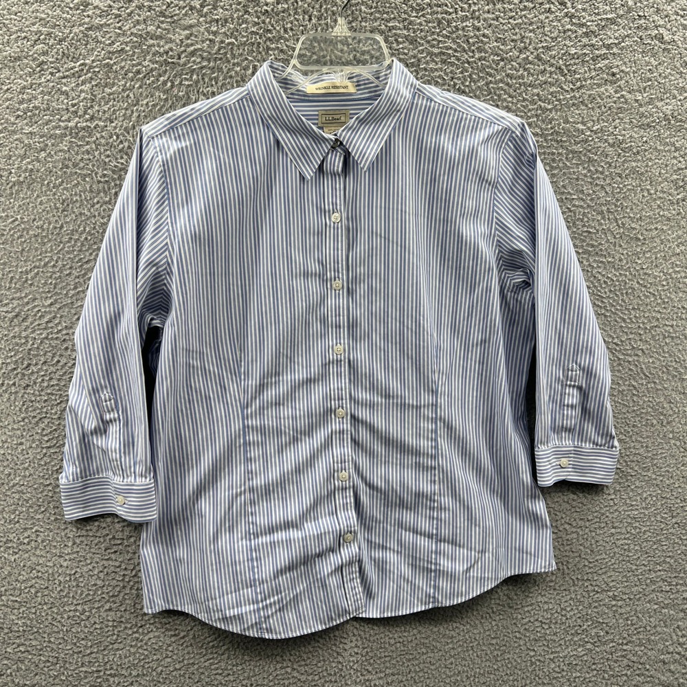 L L Bean Womens Button Front Shirt XL Cotton Stripe Ivy League Academic Preppy